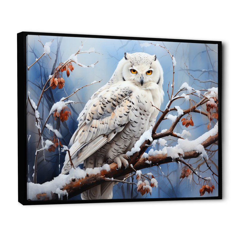 Snowy Owl Winter II - Winter Landscape, art mural, H 30 po x l 40 po x P 1,5 po, Cadre flottant noir