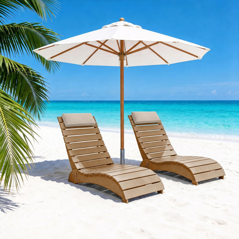 HDPE Patio Chaise Lounge, Waterproof Ergonomic Design with 3-Position Adjustable & Headrest, for Pool, Deck & Beach, Teak