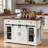 Farmhouse Kitchen Island With Storage, Sliding Barn Door & Metal Grid Side Door, Rolling Kitchen Island On 5 Wheels With Spice Rack, Glass Holders,island Table With Drop Leaf For Kitchen, White-1670335480