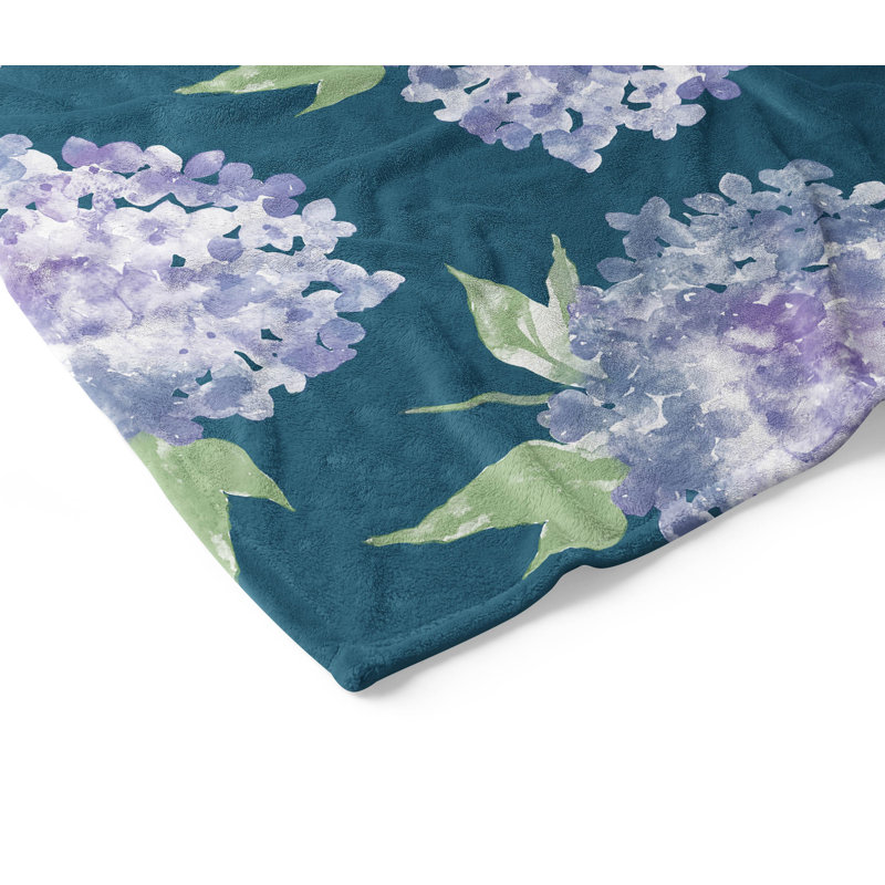 Couverture en velours de molleton Hydrangea Love, L 60 po x l 50 po, Floral bleu sarcelle