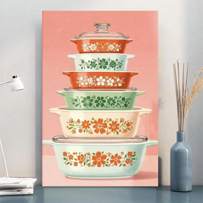 Vintage Kitchen, Minimalist Gallery Wrapped Canvas Wall Art, 24" H x 36" W Ready to Hang