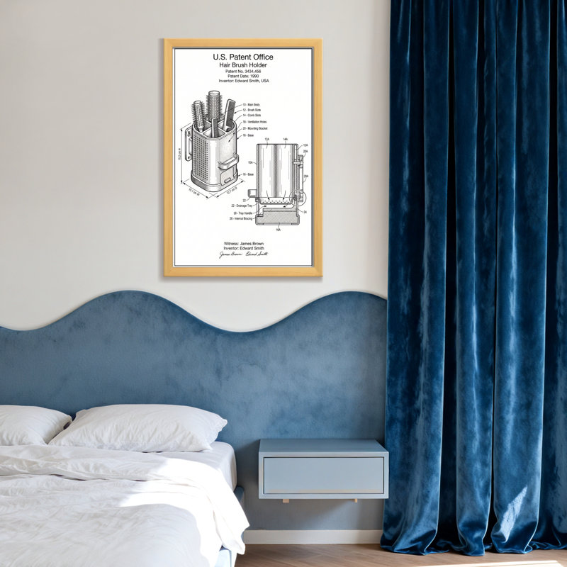 Bath & Laundry Hair Brush Holder Patent Design Pattern, Does Not Apply, 24" H x 16" W, Wrapped Canvas