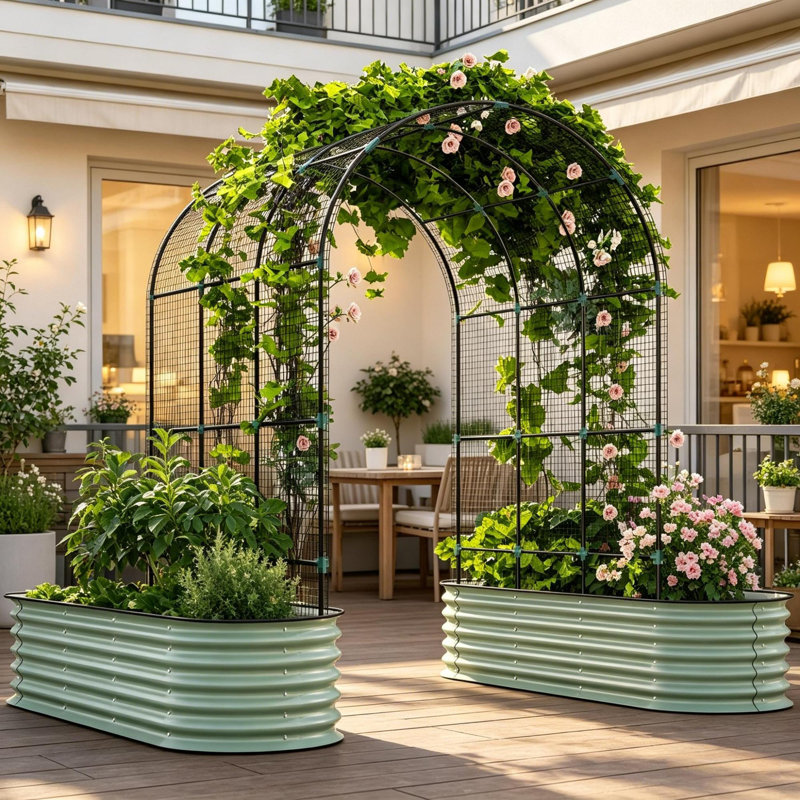 In 1 jardinières avec treillis arqué, jardin moderne en acier galvanisé
