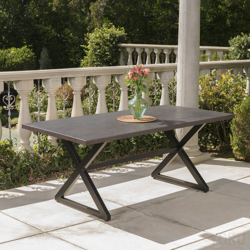 Table de salle à manger d'extérieur en aluminium avec structure en acier, brun / noir