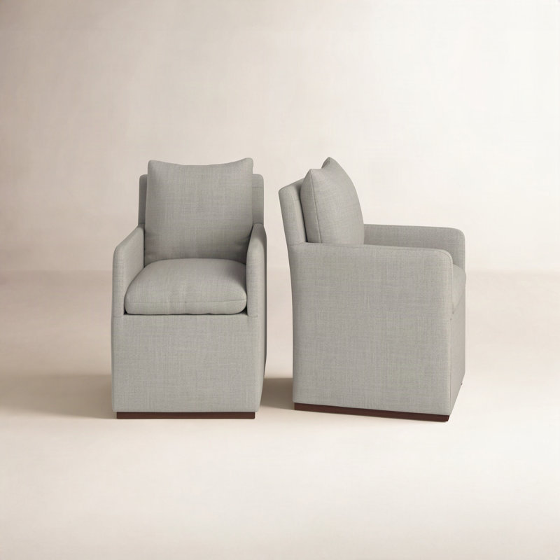 Bobbi 23.23" W Stain Resistant Armchair with Casters, Effie Flax Performance Linen
