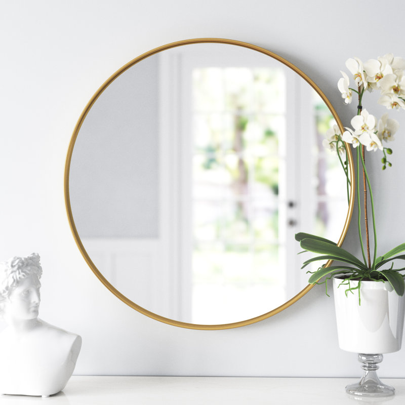 Baum Nordic Round Bathroom Framed Mirror Wall Hanging, Gold, 60cm H x 60cm W x 2.8cm D