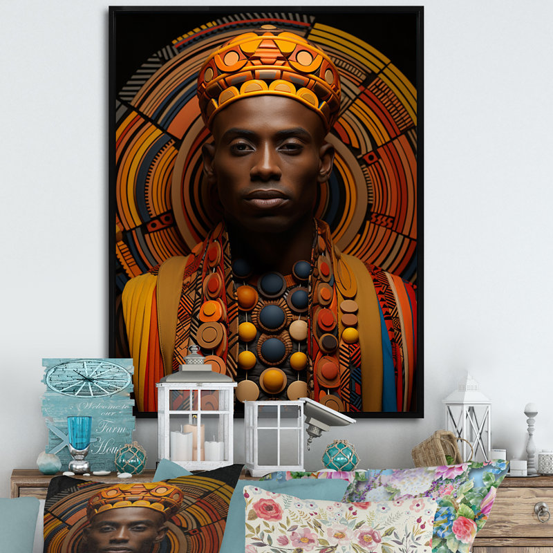 Jeimis tribal africain à motifs III, H 32 po x l 24 po x P 1 po, Cadre flottant noir