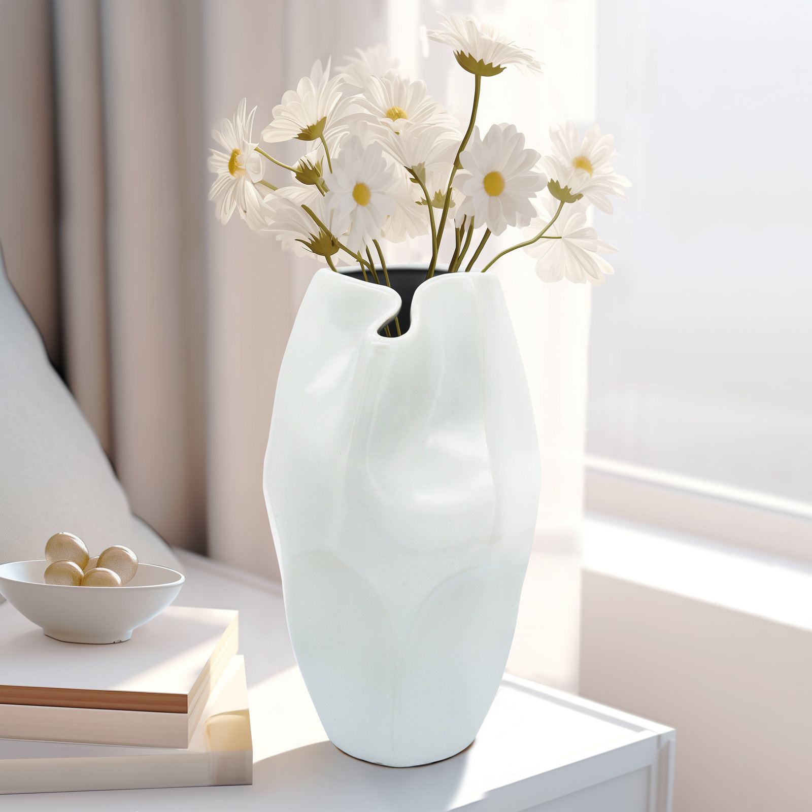 Steves Ceramic Decorative Vase, 14" H x 8" W x 8" D, White