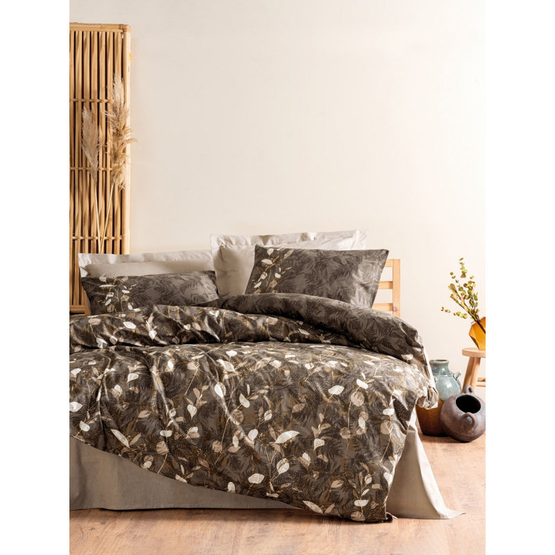 Luxury Ranforce Single XXL Quilt Cover Set, 61 x 87, 100% Cotton, Beige & Brown | Machine Washable, 145 Thread Count, Button & Envelope Closure, Soft & Durable, Perfect for Cozy Bedrooms & Elegant Decor
