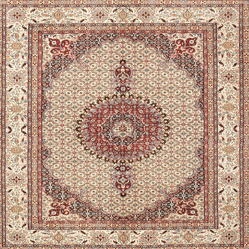 Tapis beige/rouge traditionnel, Carré 5 pi
