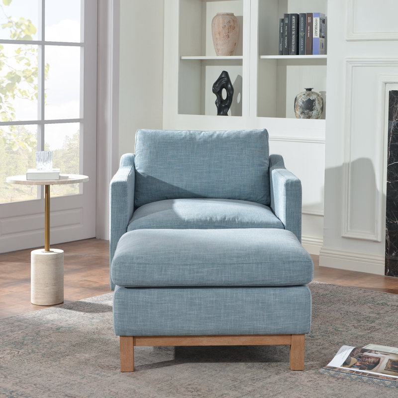 Fauteuil rembourré en duvet d'oie avec repose-pieds 34,5 po Cami, Blue 