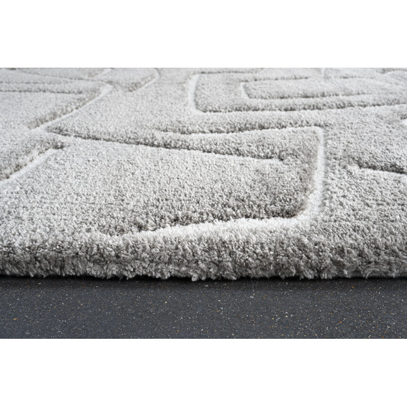 Tapis gris et ivoire en polyester recyclé Kaizer, Rectangle 5 pi 3 po x 7 pi 6 po