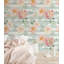 Papier peint amovible avec fleurs de pivoines roses pâles et feuilles grises-1337725743