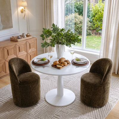 Ensemble de table de salle à manger pour 2 personnes avec table ronde et 2 chaises pivotantes en chenille rembourrées
