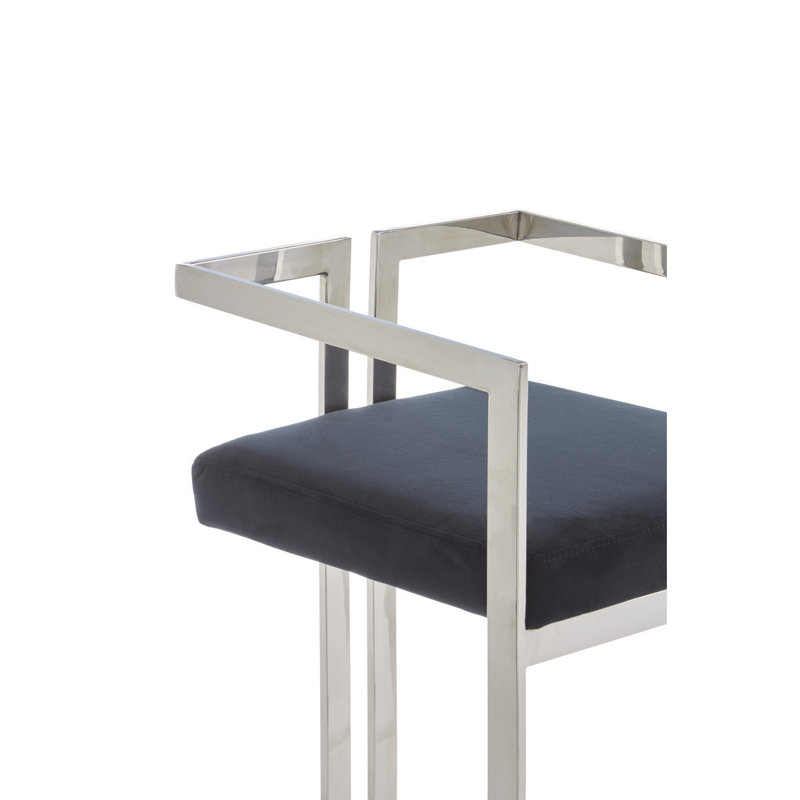 Carwell Upholstered Counter Stool with Metal Frame, Silver, Black