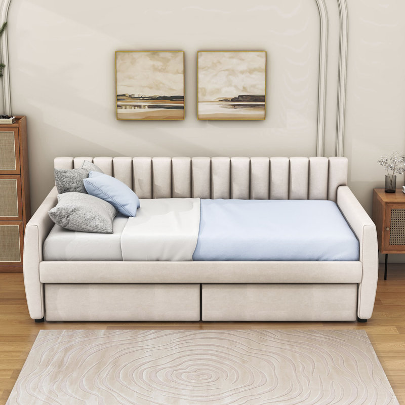 Lit de jour simple Anilyah, Beige