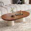 51.2" Oval Coffee Table with Wood-Grain Top and Cream Pedestal Base
