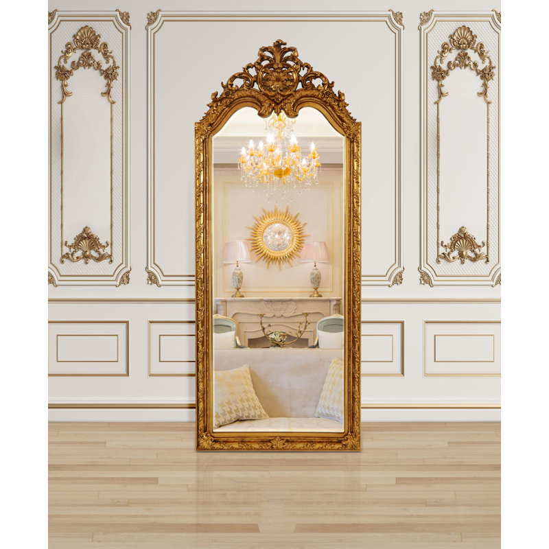 Solid Wood Flat Mirror, 81.9" x 33.5", Antique Gold