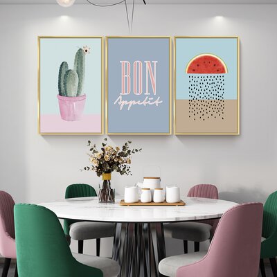 Cactus And Watermelon Wall Art - 3 Piece Picture Aluminum Frame Print Set On Canvas, Wall Decor For Living Room Bedroom Bathroom -  Red Barrel StudioÂ®, 2F808CB5AF7A4817BF120A095800184C