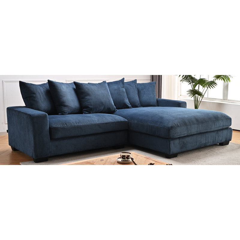 2 - Piece Upholstered Sectional, Right Hand Facing, Blue Corduroy