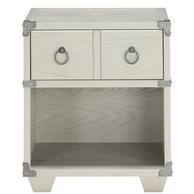 24.5 Inches Tall Grey Nightstand With Port And Display Shelf For Bedroom Built-in Spacious Storage