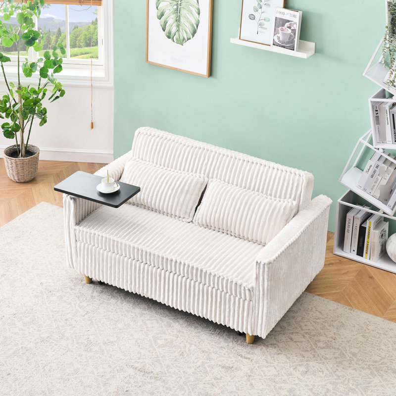 Double velours côtelé beige avec table mobile et connexion, convenant à différentes fentes de bureau pour améliorer votre espace de vie