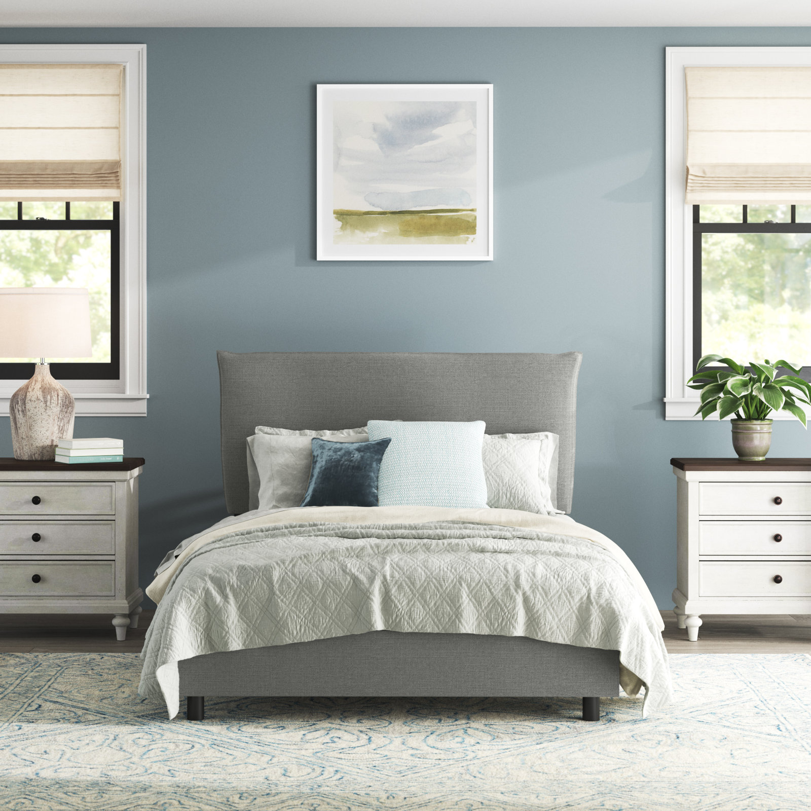 Bessinger Upholstered Bed, Twin, Classic Grey Linen