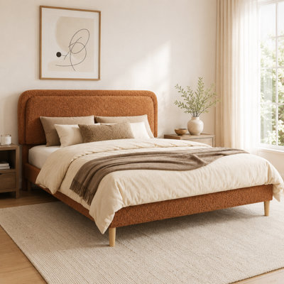Queen Teddy Fleece Upholstered Platform Bed with Adjustable Headboard, Modern Bed Frame with Noise-Free Wood Slat Support