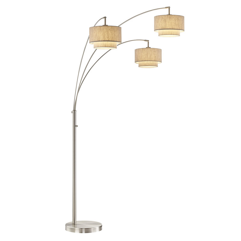 LED Arched Floor Lamp Dimmer, Silver, Linen