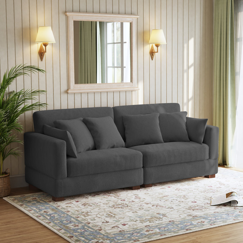 Canapé modulaire rembourré en velours côtelé Maelina, Gris