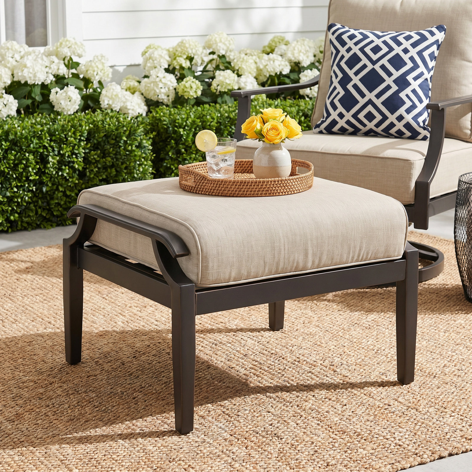 Tamarin Patio Aluminum Ottoman With Sunbrella® Cushions
