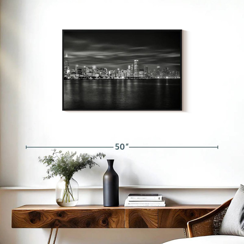 Chicago City - monochrome, 31 po x 21 po, Cadre flottant noir