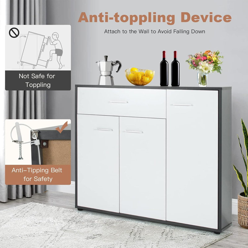 Buffet Buffet avec tablette réglable, grand tiroir et conception anti-basculement, plateau de table spacieux pour la cuisine, le salon, la salle à manger et l'entrée