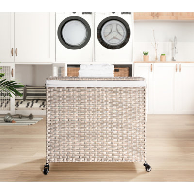 Panier à linge gris 160l avec couvercle et roulettes - Panier de rangement pour petits espaces portables