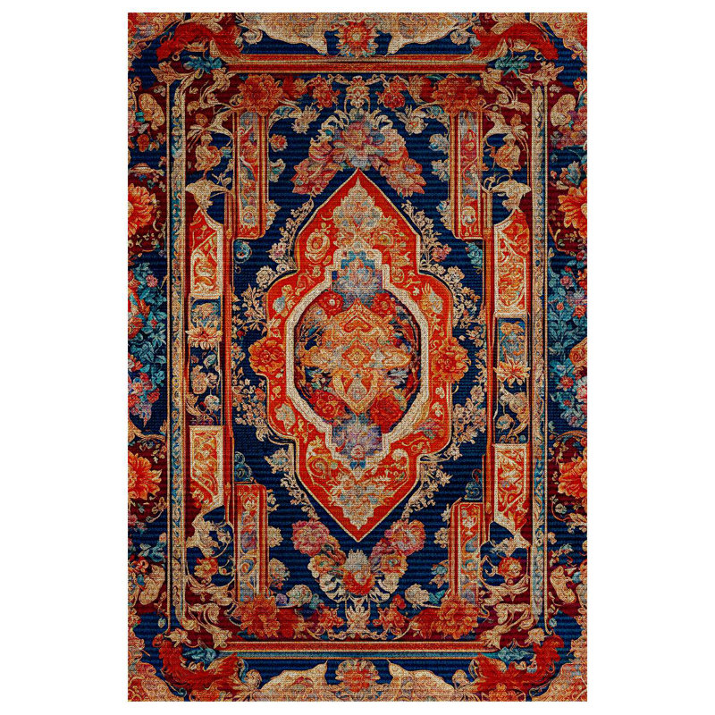 Menas Collection Digital Print Cotton-Polyester Colorful Moroccan Rug, Rectangle 6'7" x 7'3"