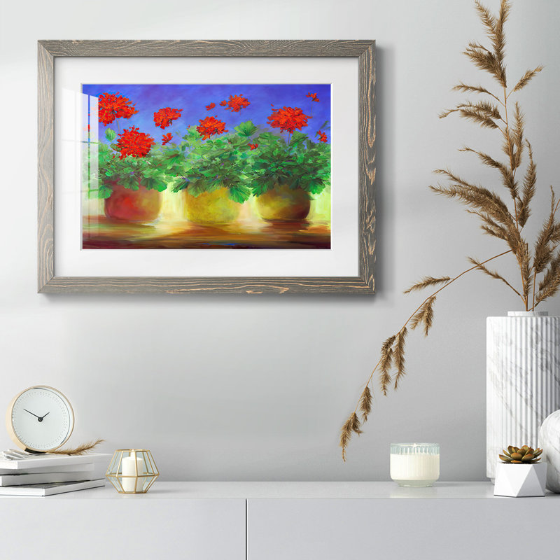 Geraniums II, reproduction d'art encadrée, H 26 po x l 38 po x P 1,5 po, Gris