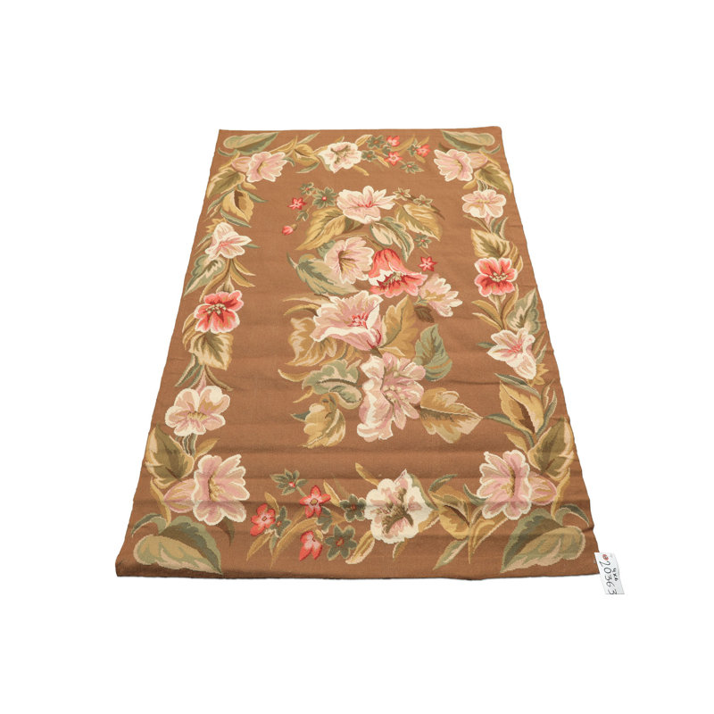 Tapis à motif floral français en laine tissé à la main 4 x 6