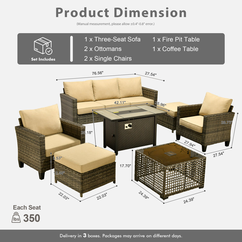 Ensemble de conversation d'extérieur pour 5 personnes Allcot, ensemble de canapé de patio en osier avec table basse éclairée et coussins