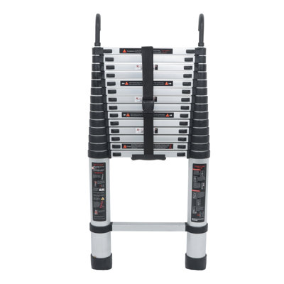 Folding Telescoping Ladder with Hooks, Aluminum Extendable Ladder 14.5FT for Outdoor Indoor Use, 330 Lb Capacity
