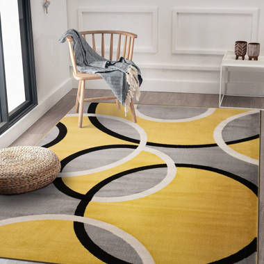 Highlawn Damask Indoor / Outdoor Area Rug in Yellow/Black/White Andover Mills Rug Size: Rectangle 7'9 x 10'6