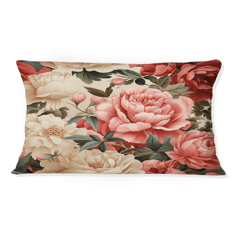 Motif floral rétro rose II - coussin à imprimé floral