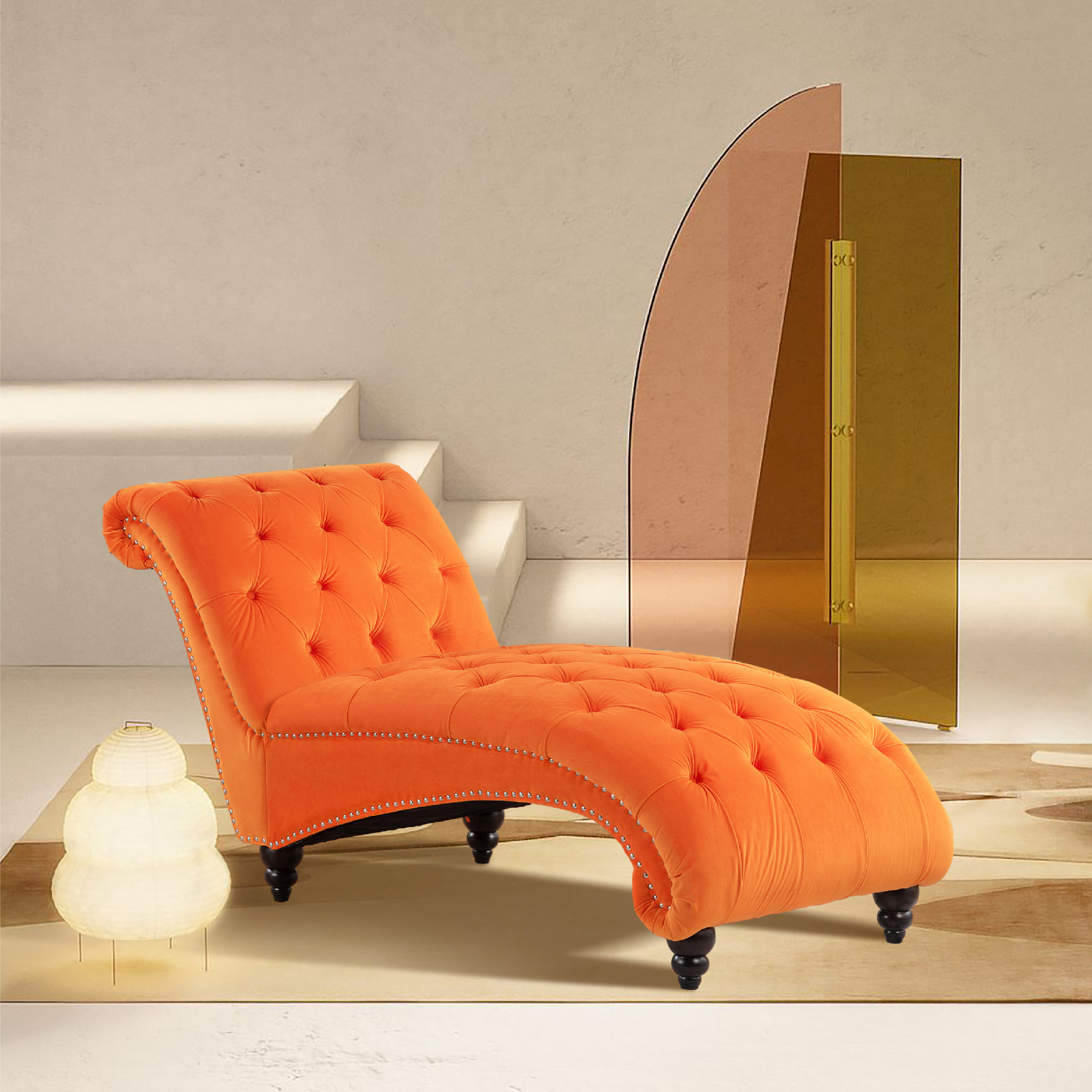 Idaline Velvet Chaise Lounge