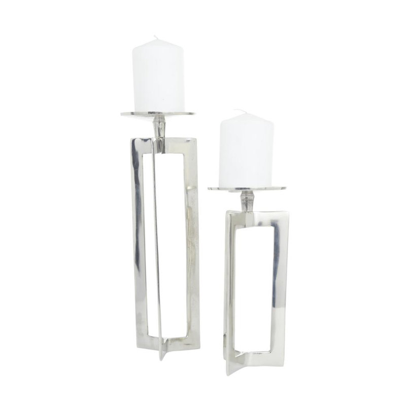 Ensemble de porte-bougie en aluminium, H 10,05 po x l 4,4 po x P 4,55 po, Argent