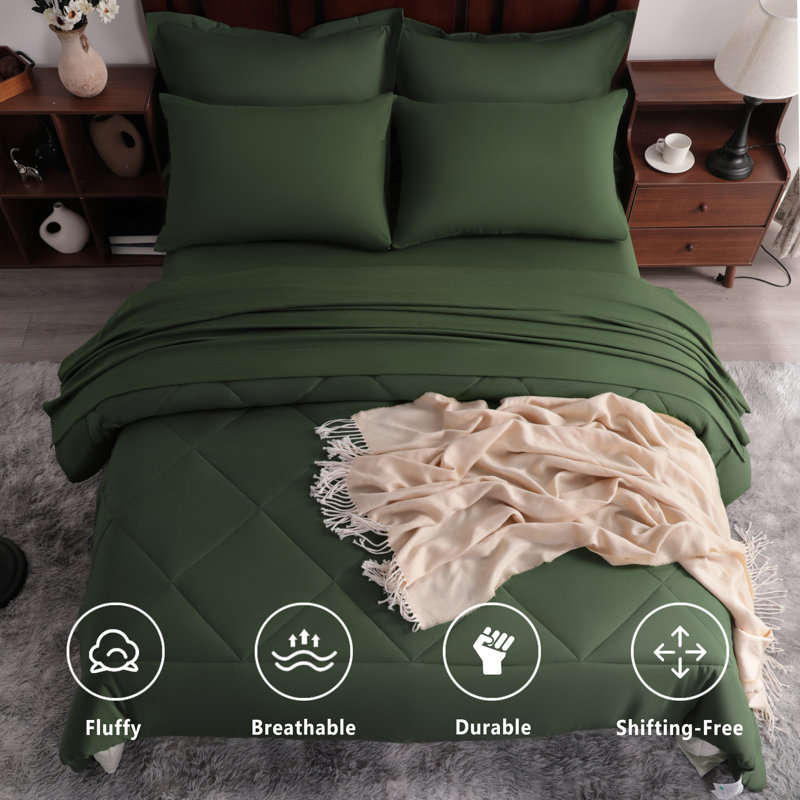 Ensemble de literie dans un sac en microfibre brossée 7 pièces, ensemble de literie douce, Grand (7 pièces), Vert olive