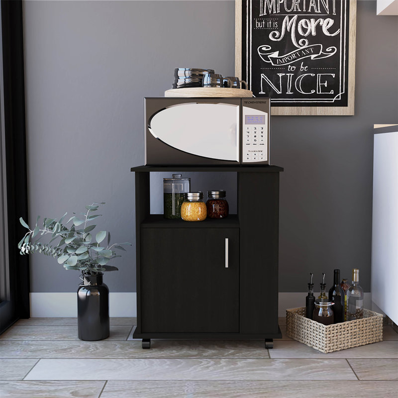 Armoire à micro-ondes polyvalente avec mobilité et grande capacité de rangement, Noir, noir, noir, noir