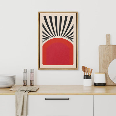 Abstract Vibrant Color Blocks " Vibrant Polygon Pattern Red Sun Landscape Abstract Shapes Modern Art Boho Style Decor "