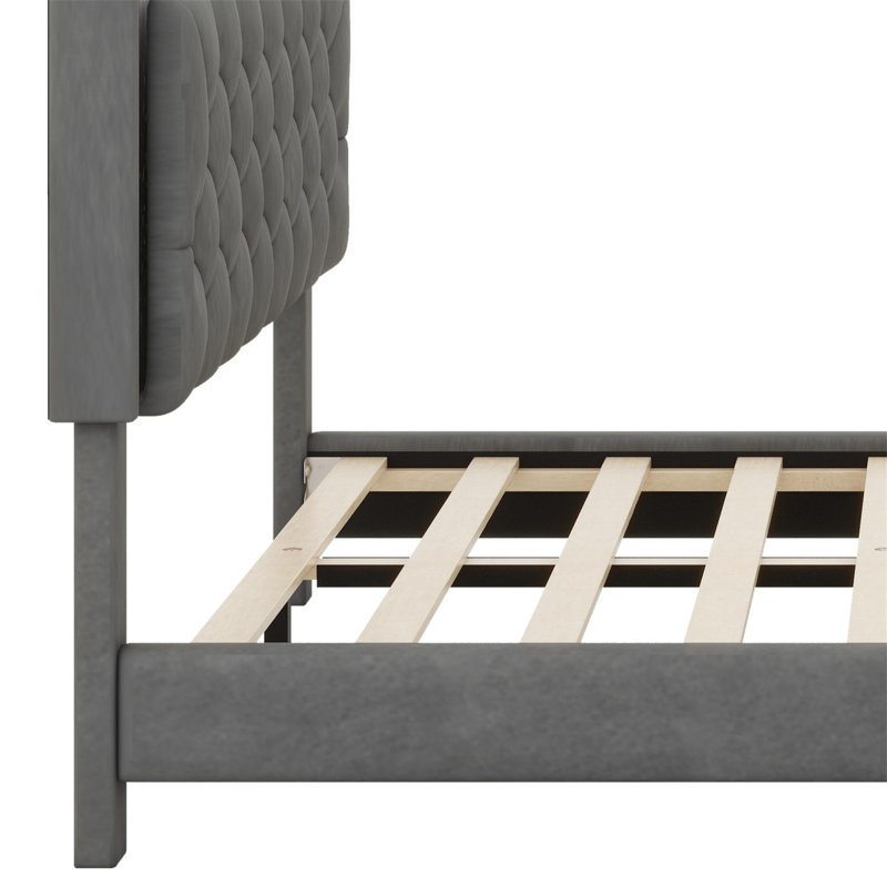 Structure de lit tapissier avec lumières DEL, lit plateforme moderne avec tête de lit capitonnée, Gris