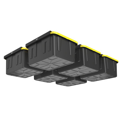 Koova Overhead Bin Rack For Six Bins | Overhead Garage Storage Rack To Mount On Ceiling With Adjustable Width | Supports Most Black And Yellow Storage Bins | Easy To Install  | 6 Sets