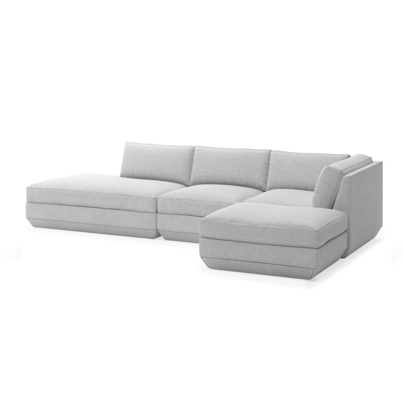 Podium Modular 4-Piece Lounge Sectional B, Bayview Silver Performance Twill, Right Hand Facing