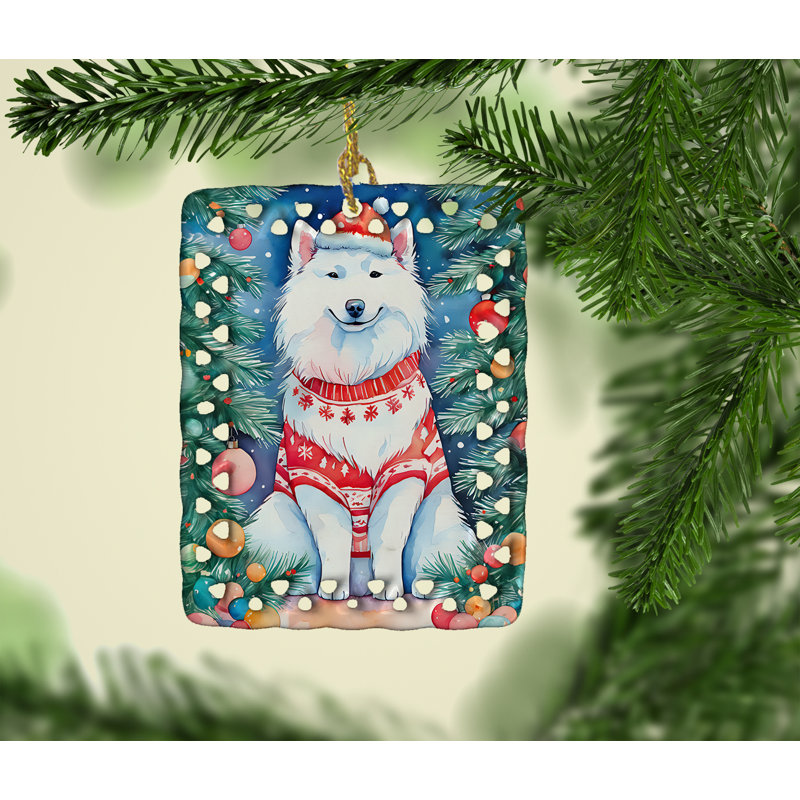 Ornement en porcelaine de Noël Samoyède, Samoyède 3620